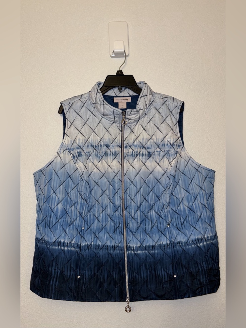 Allison Daley Quilted Tie Dye Zip Vest Womens 2X Blue NWT
